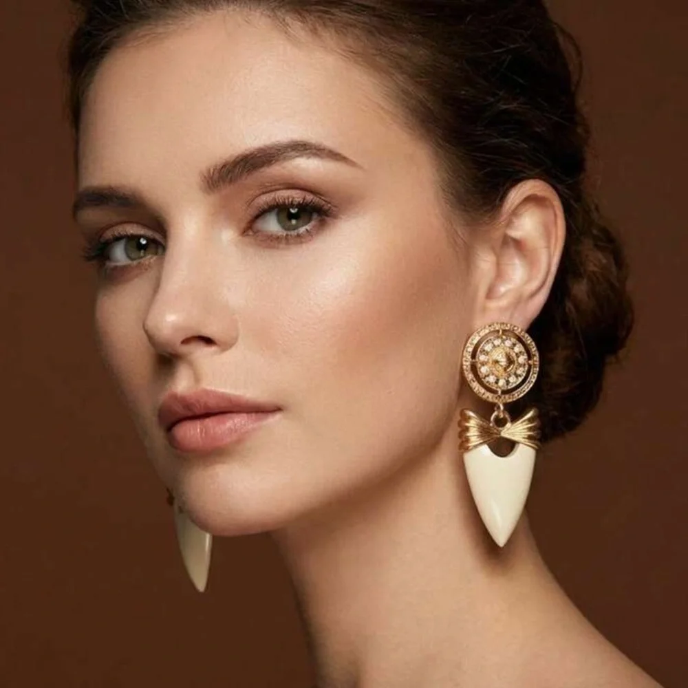 Sculptural Ivory Tusk Drop Earrings